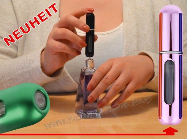 NEUHEIT Pump-Parfümzerstäuber LEER Flasche Flakon für Taschenparfüm 5ml ROSA-CHROM